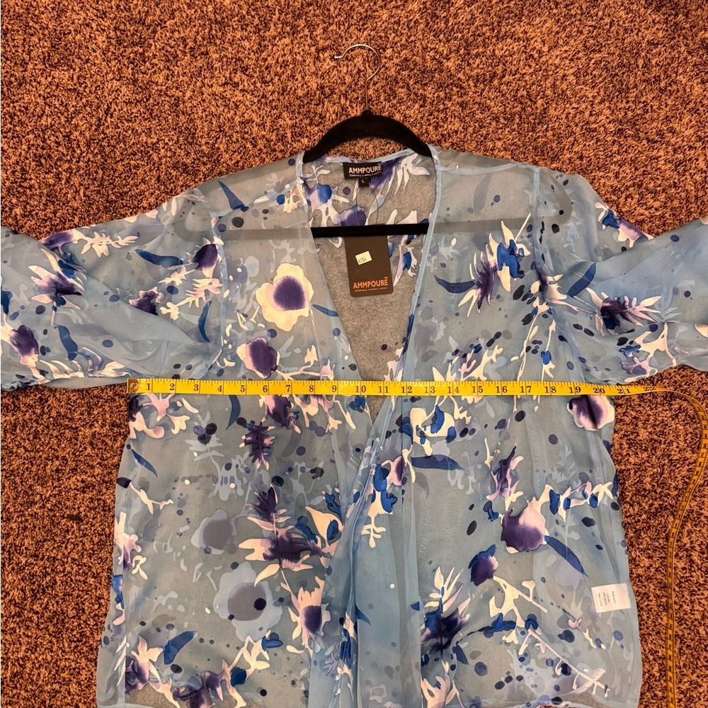 2Piece Set Blue Silk Floral Dress Sheer Overlay Sz Large NWT layered hem - Picture 11 of 16